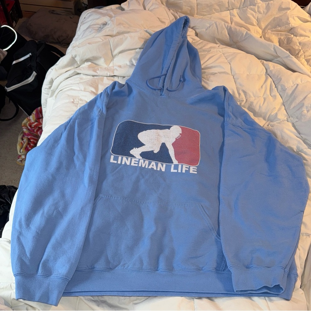 Gildan 2XL Lineman Life Football hoodies Light Blue Football Hoodie